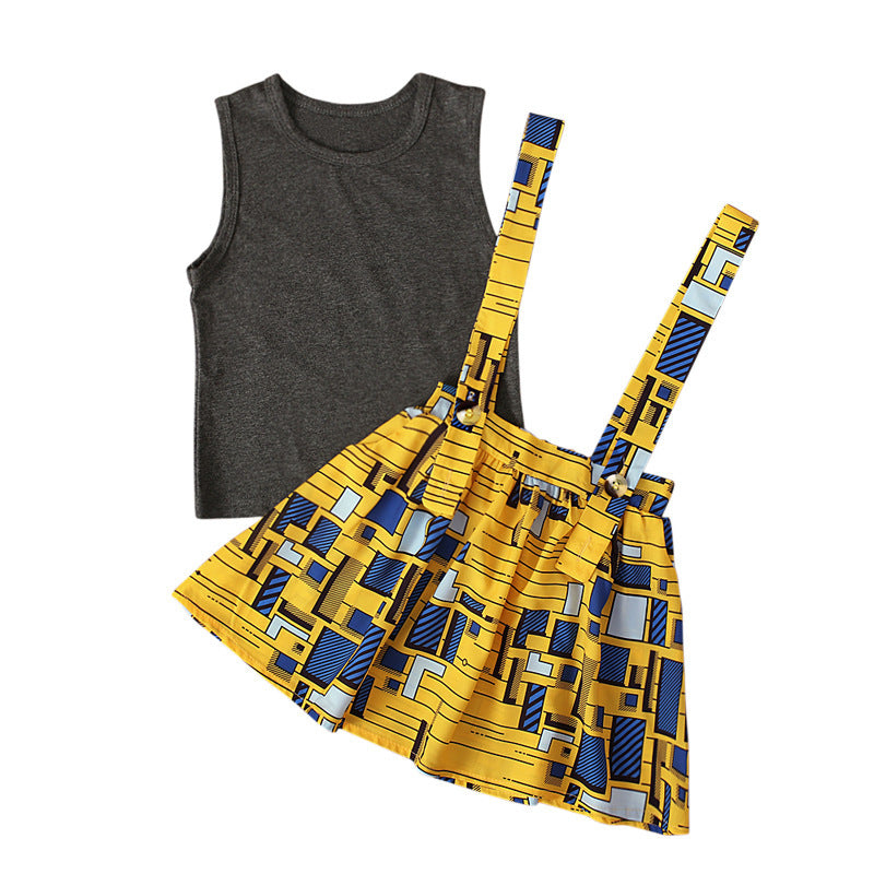 Ensemble deux pièces pour filles, débardeur sans manches, style européen et américain, robe à bretelles style bohème africain