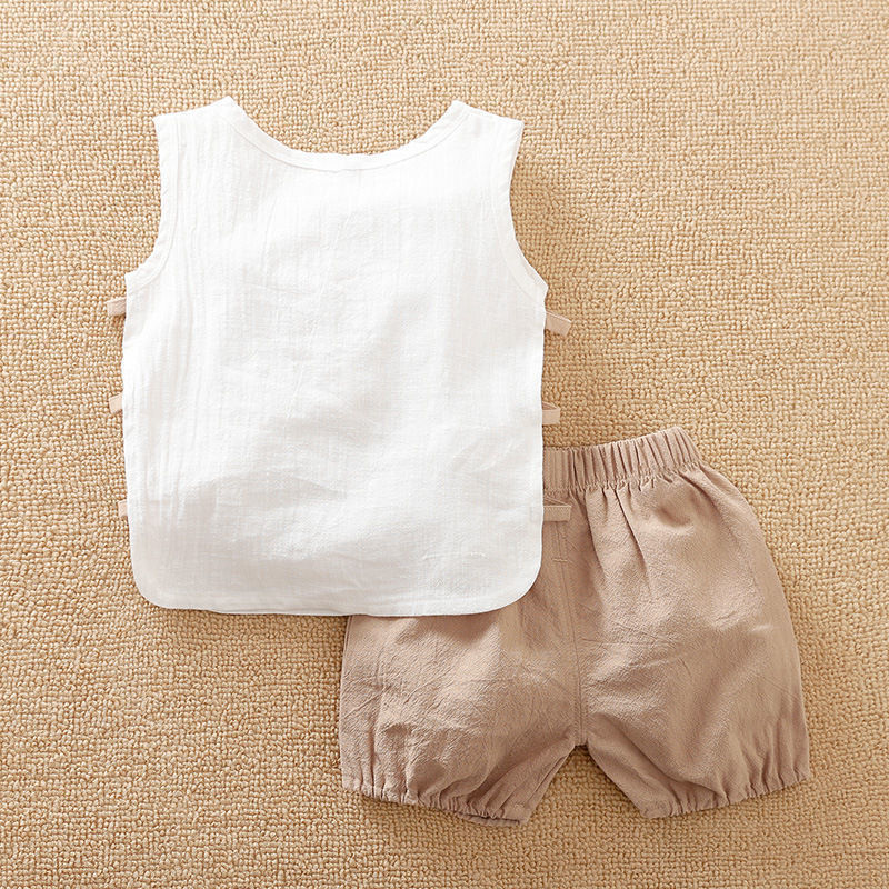 Baby Boy Cotton And Linen Summer Suit Infant Breathable Sweat-absorbent Two-piece Suit