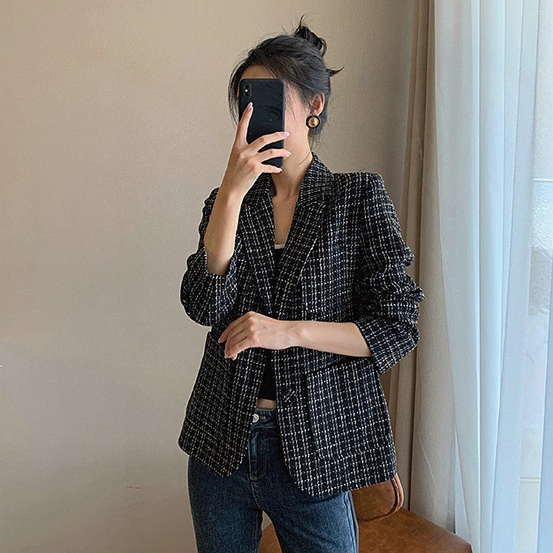 Clothing Temperament High-end Sense Of Plaid Suit Design Sense