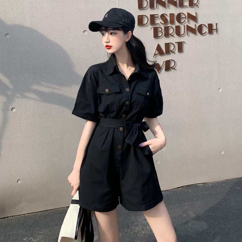 Summer One Piece Wide-leg Shorts Women Loose Waist Jumpsuit