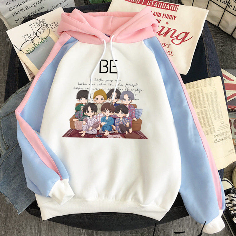 Plus Fleece Youth Color Block Hoodie BE Contrast Color Sweatshirt Women