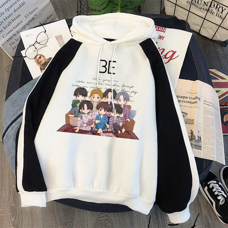 Plus Fleece Youth Color Block Hoodie BE Contrast Color Sweatshirt Women