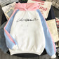 Plus Fleece Youth Color Block Hoodie BE Contrast Color Sweatshirt Women