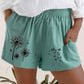 Summer High Waist Dandelion Print Cotton And Linen Pocket Shorts Women