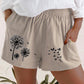 Summer High Waist Dandelion Print Cotton And Linen Pocket Shorts Women