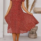 Printed V-Neck Short-Sleeved Lace-Up Dress