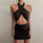 Women's Solid Color Pleated Halter Halter Dress