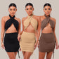 Women's Solid Color Pleated Halter Halter Dress