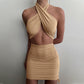 Women's Solid Color Pleated Halter Halter Dress
