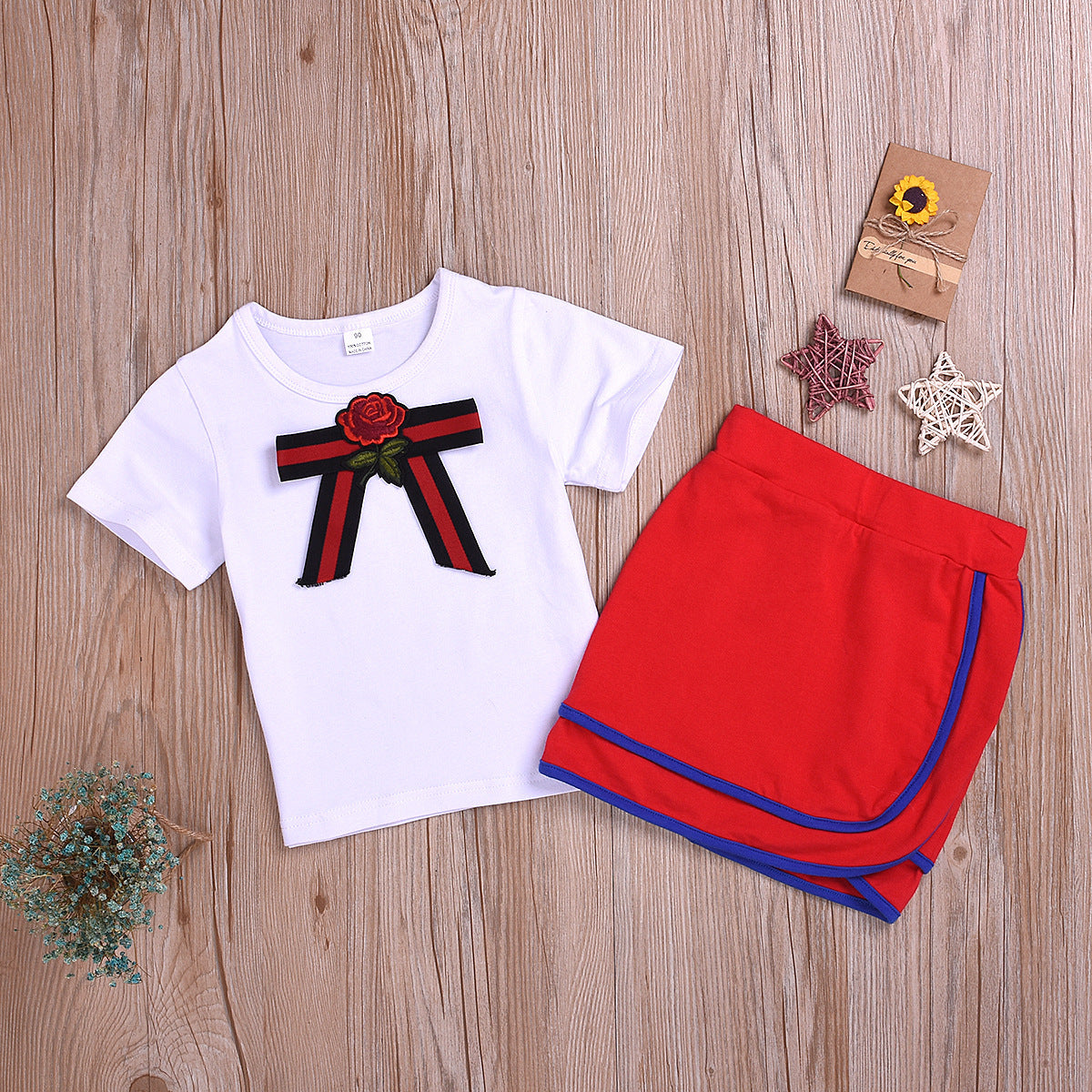 Ensemble de vêtements pour enfants, t-shirt blanc à manches courtes et nœud papillon, sac et jupe pour filles, très populaire sur Amazon