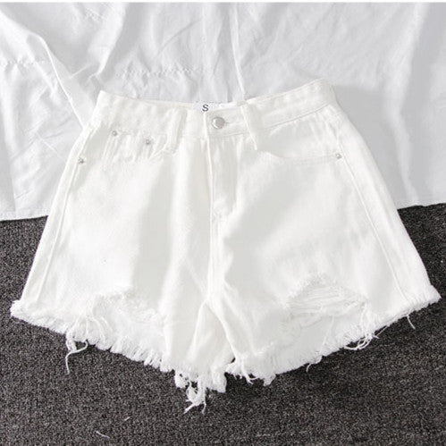 Été Nouveau Denim Taille Haute Coréen Shorts Femmes Ample Trous Chic Gland Un Mot Large Jambe Chaude Pantalon Tendance