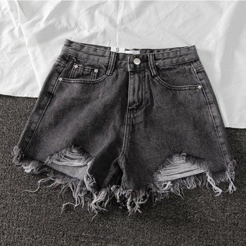 Été Nouveau Denim Taille Haute Coréen Shorts Femmes Ample Trous Chic Gland Un Mot Large Jambe Chaude Pantalon Tendance