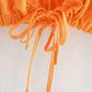 V-neck Tie Design Short Puff Sleeve Linen Blouse Top