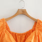 V-neck Tie Design Short Puff Sleeve Linen Blouse Top