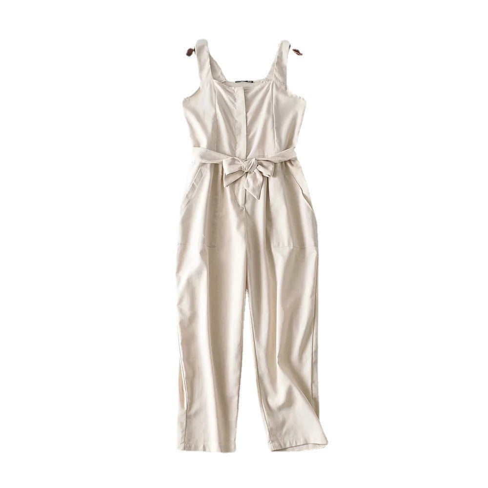 Fashion Retro Lace Up One Piece Waist Pants Women's New Tooling Overalls