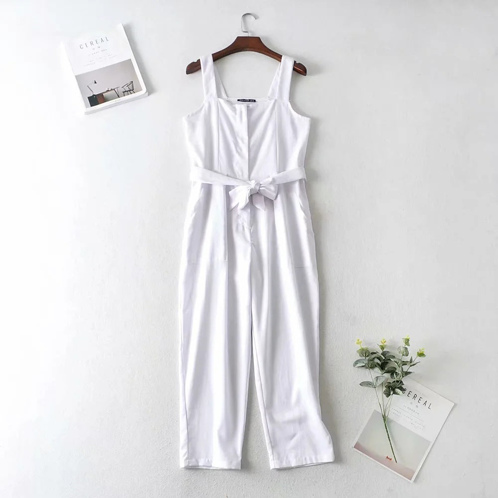 Fashion Retro Lace Up One Piece Waist Pants Women's New Tooling Overalls