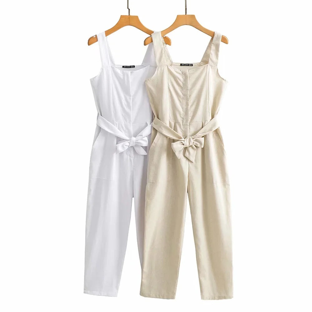 Fashion Retro Lace Up One Piece Waist Pants Women's New Tooling Overalls