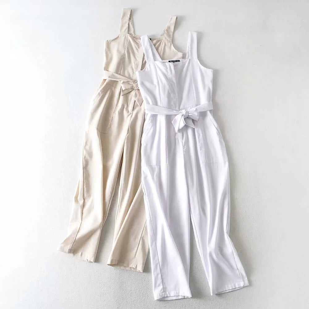 Fashion Retro Lace Up One Piece Waist Pants Women's New Tooling Overalls