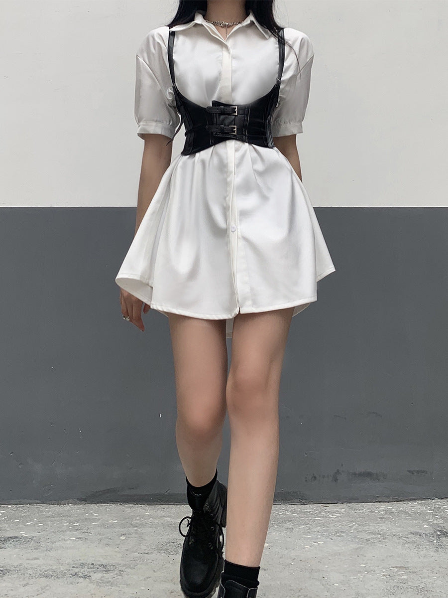 Waist Seal White Shirt Skirt Women's Mid-length