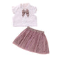 Vêtements pour enfants, commerce extérieur, vente en gros, printemps et été, nouvelle chemise sans manches à nœud papillon pour filles, ensemble jupe en maille florale