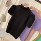 Spring New Half High Neck Top With Puff Sleeve Bottoming Shirt
