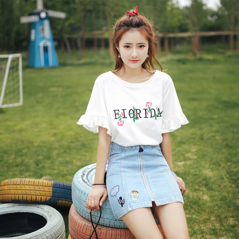 Trumpet Sleeve Summer All-match T-shirt Top Clothes Summer Tide