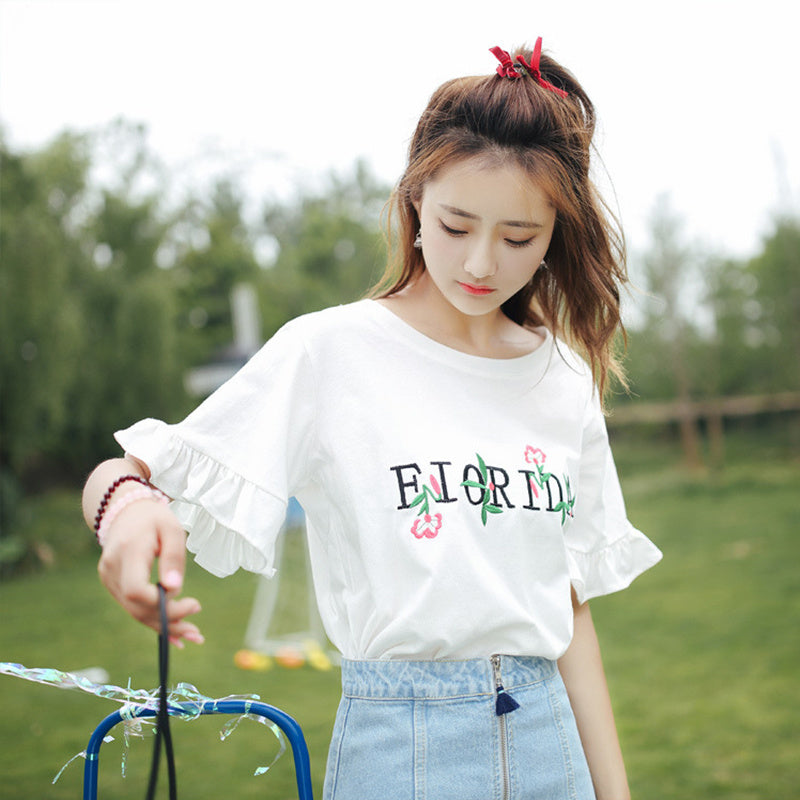 Trumpet Sleeve Summer All-match T-shirt Top Clothes Summer Tide