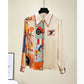 Temperament Long-sleeved New Chiffon Exquisite Lazy Style European Station Print Top