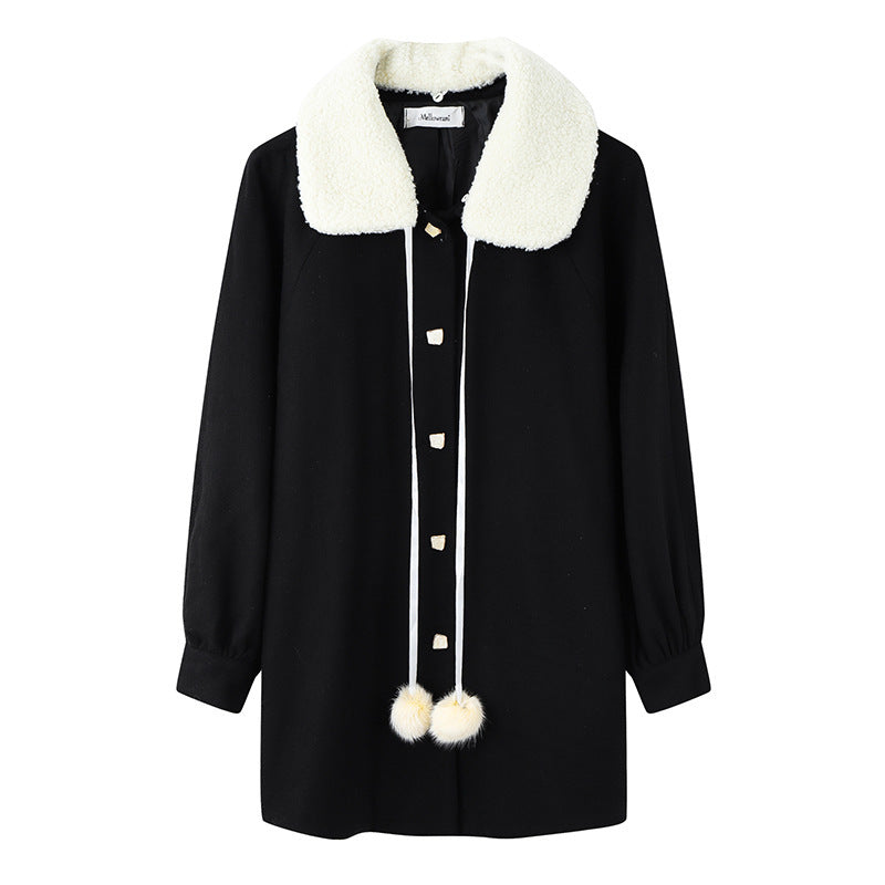 Manteau d'hiver pour femme, mélange de vêtements Kawaii, en velours épais, pur, chaud, élégant, polyvalent, pour étudiantes, en laine, quotidien, unique