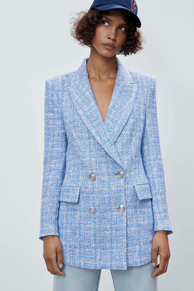 Women's Spring And Summer New Style Plaid Texture Blazer 1175