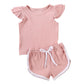 Girls Pit Cotton Fly Sleeve Blouse And Shorts Set
