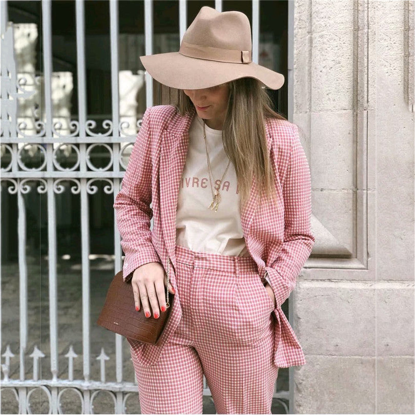 Loose Plaid Pink Small Suit Fashion Jacket