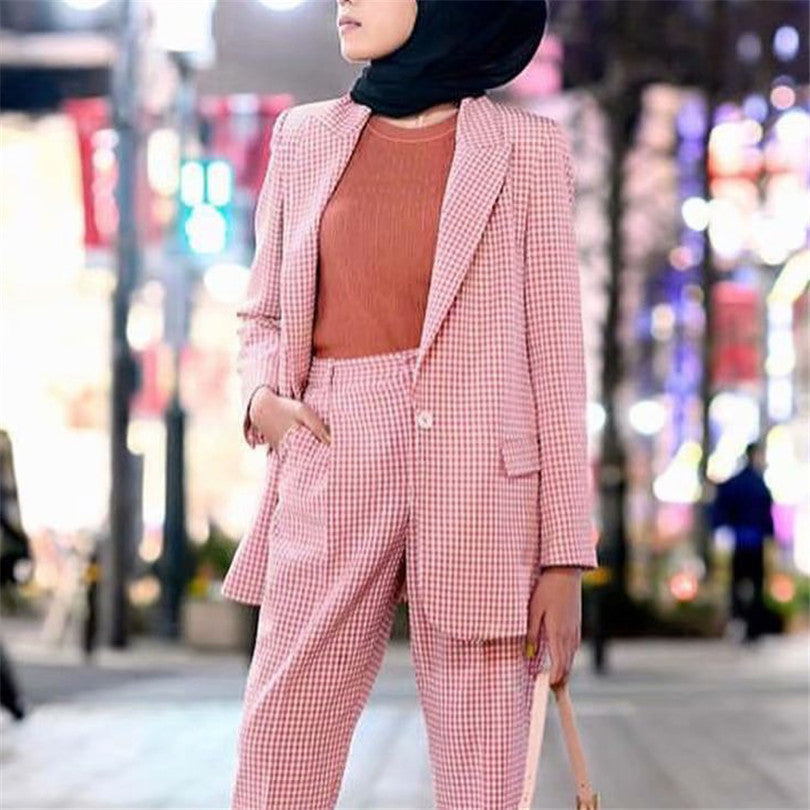 Loose Plaid Pink Small Suit Fashion Jacket