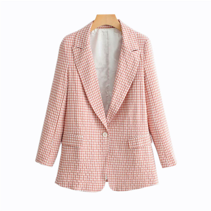 Loose Plaid Pink Small Suit Fashion Jacket