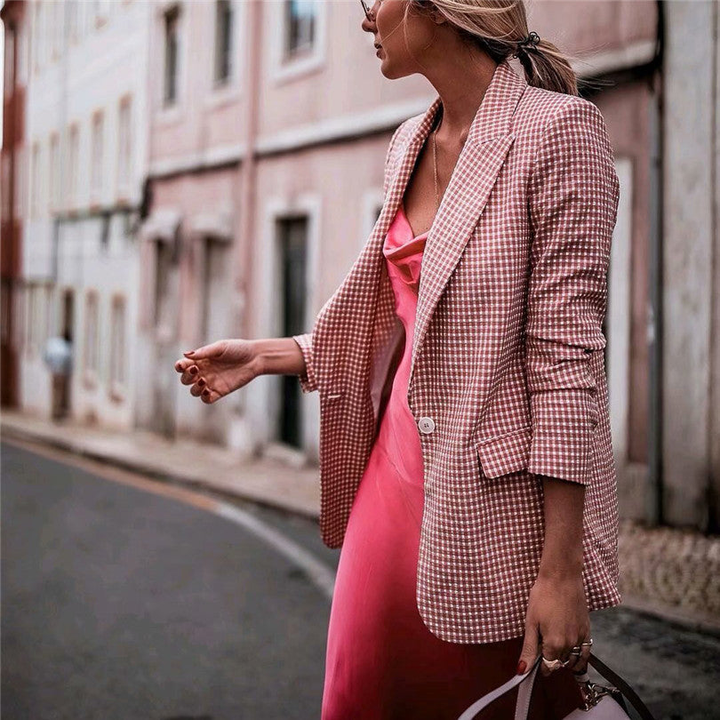 Loose Plaid Pink Small Suit Fashion Jacket