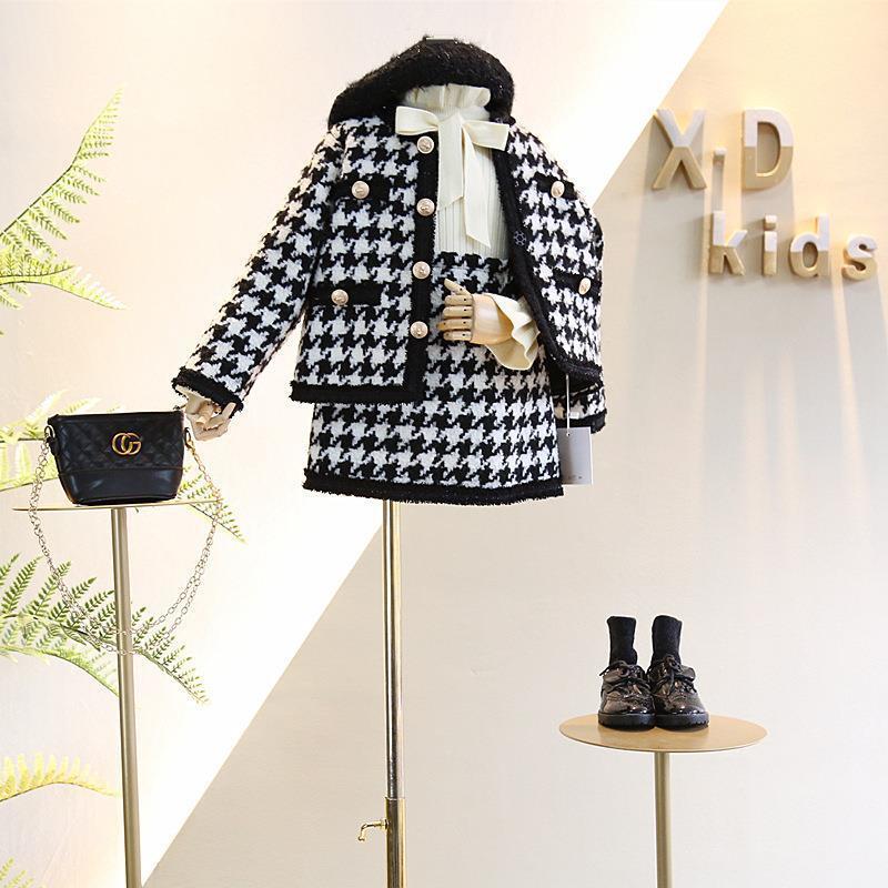 Ensemble deux pièces pour fille, style occidental, européen et américain, avec manteau et jupe courte, style petit parfum, automne et hiver