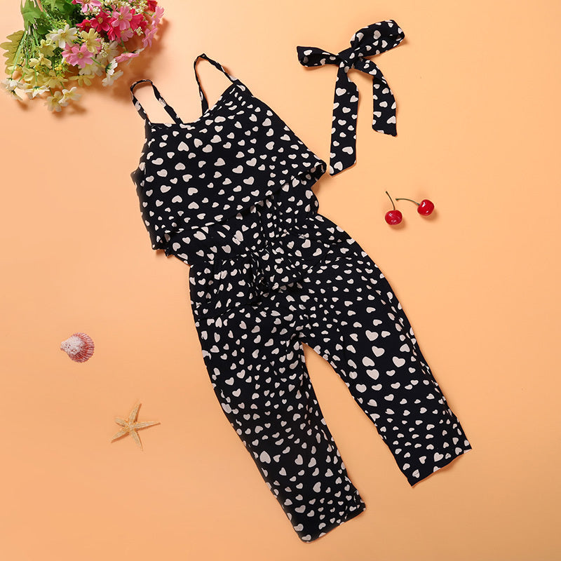 Commerce extérieur Vêtements pour enfants Vente en gros Nouveaux vêtements pour filles Tendance Cool Girls Love Combinaison à bretelles One Drop