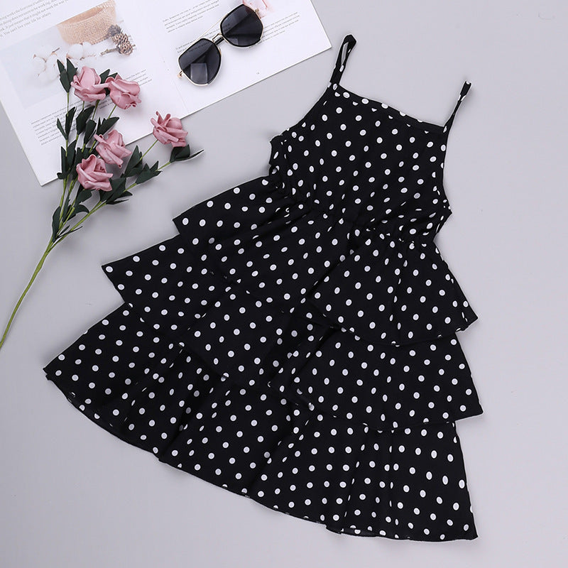 New style Sort-Sleeved Denim Jacket Western Style Polka Dot Suspender Skirt