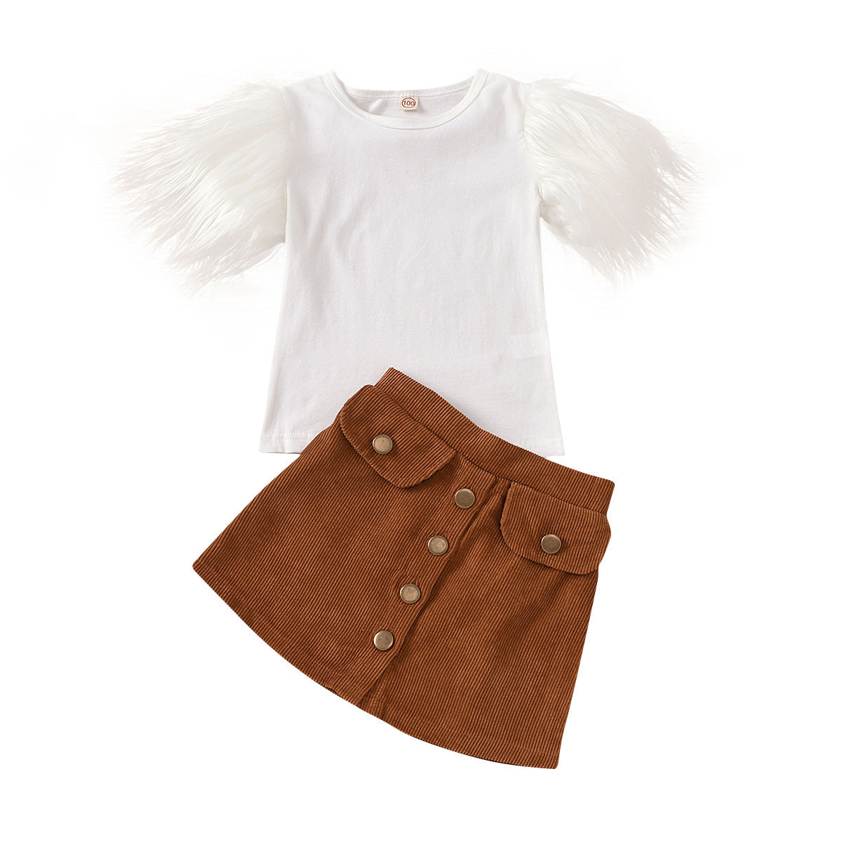 Corduroy Skirt Suit With Metal Buttons