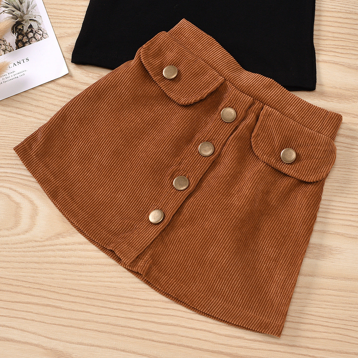 Corduroy Skirt Suit With Metal Buttons