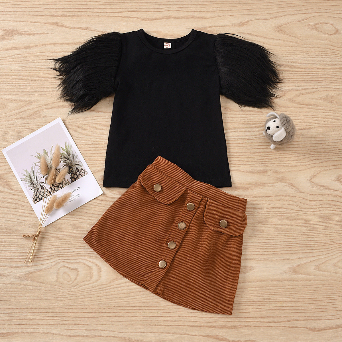 Corduroy Skirt Suit With Metal Buttons
