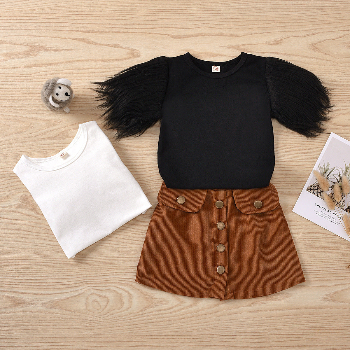 Corduroy Skirt Suit With Metal Buttons