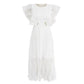 Robe mi-longue à col rond et manches courtes, nouvelle mode printemps, coutures en dentelle, taille fine