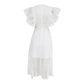 Robe mi-longue à col rond et manches courtes, nouvelle mode printemps, coutures en dentelle, taille fine