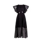 Robe mi-longue à col rond et manches courtes, nouvelle mode printemps, coutures en dentelle, taille fine