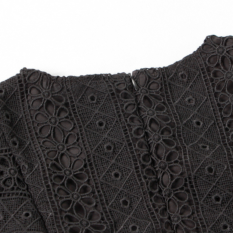 Robe mi-longue à col rond et manches courtes, nouvelle mode printemps, coutures en dentelle, taille fine