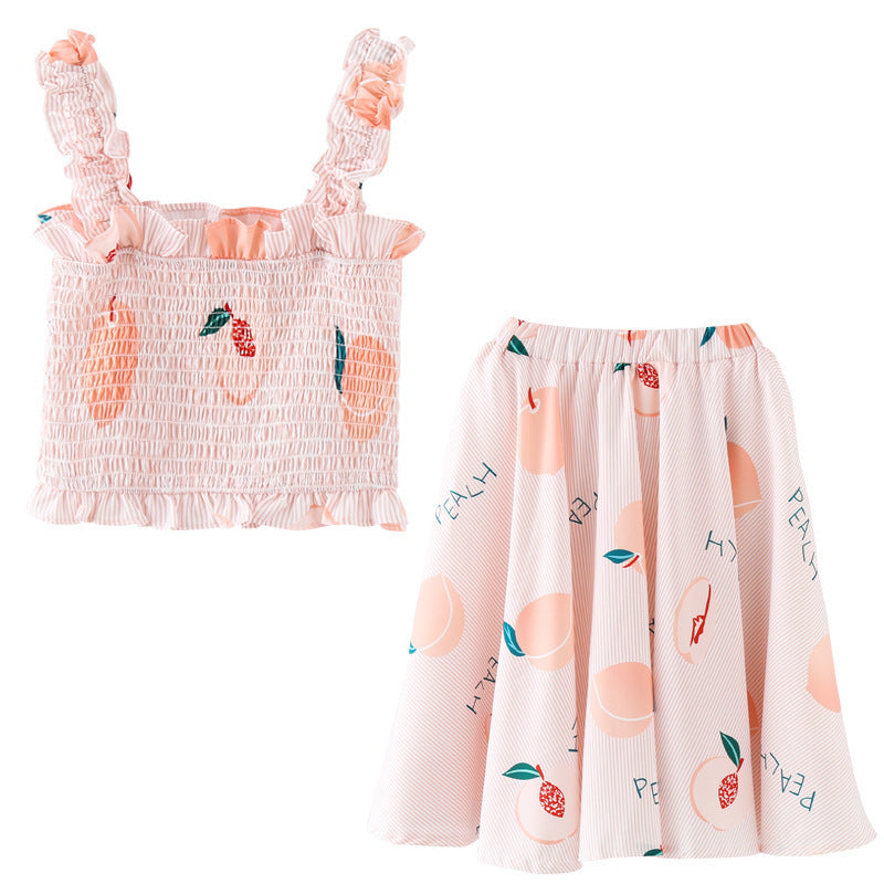 Jupe princesse d'été pour fille, gilet à bretelles, robe longue