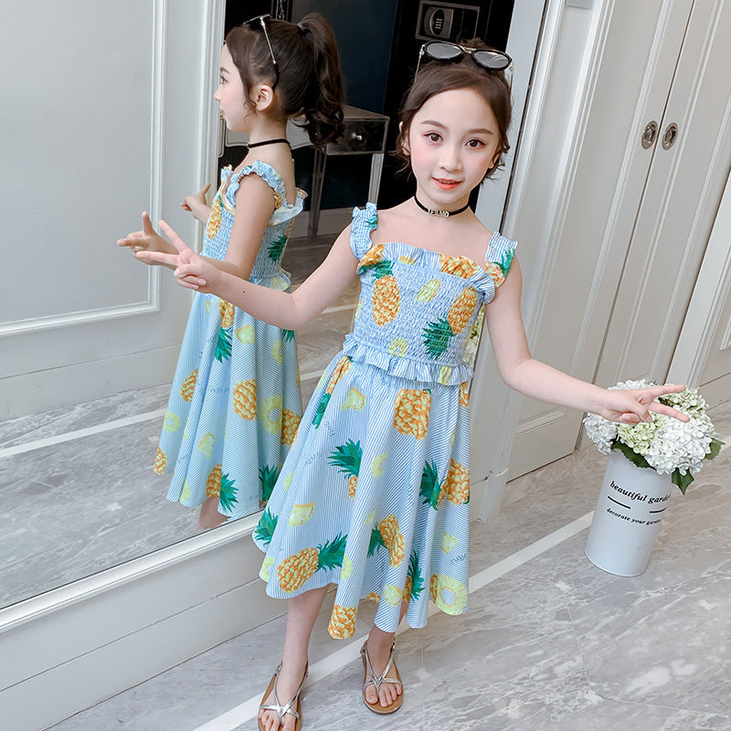 Jupe princesse d'été pour fille, gilet à bretelles, robe longue