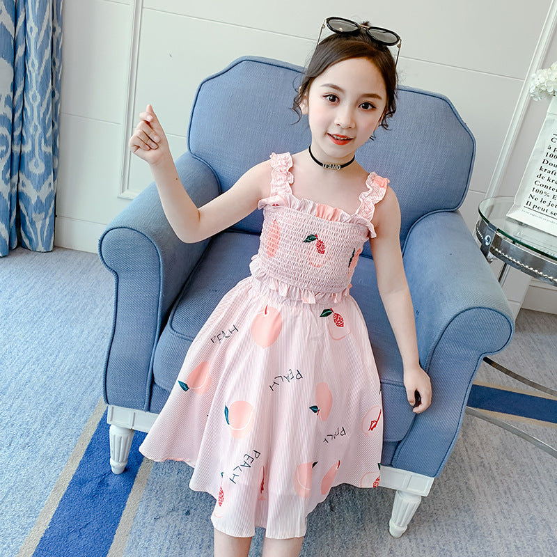 Jupe princesse d'été pour fille, gilet à bretelles, robe longue