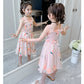 Jupe princesse d'été pour fille, gilet à bretelles, robe longue